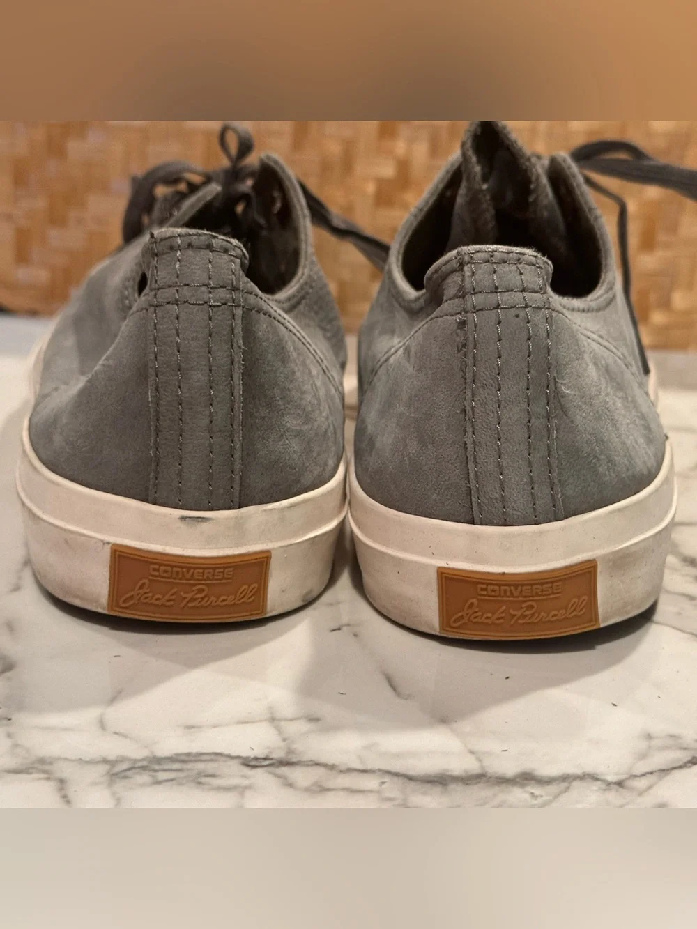 Converse x Jack Purcell Nubuck Tortoise Grey Low Charcoal Sneakers 142686C - Picture 4 of 8